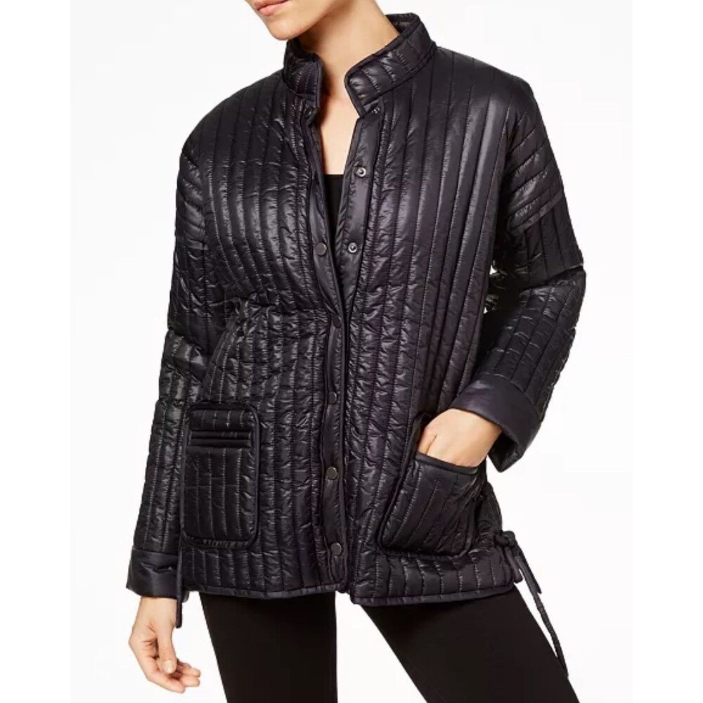 Eileen Fisher Recycled Nylon Stand Collar Quilted Coat Black Puffer Jacket XS